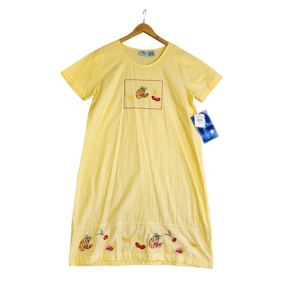 Jane Ashley Dresses & Skirts - Jane Ashley Womens Fruit Embroidered Shirt Dress Size Large Yellow Cotton NEW